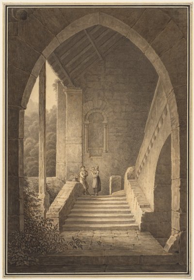 Escadaria exterior de uma ruína gótica Escadaria de uma ruína gótica, 1830. de Domenico Quaglio