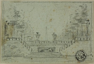 Escadaria e terraço no jardim formal de Domenico Quaglio