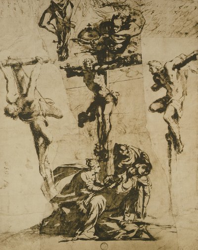 Estudo da crucificação e da virgem desmaiada de Domenico Robusti Tintoretto