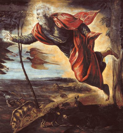 A Criação dos Animais. detalhe - óleo sobre tela de Domenico Robusti Tintoretto