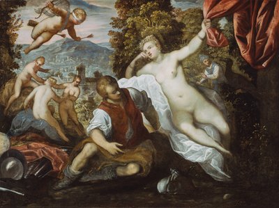Vênus e Marte com Cupido e as Três Graças em uma Paisagem, 159095 de Domenico Tintoretto