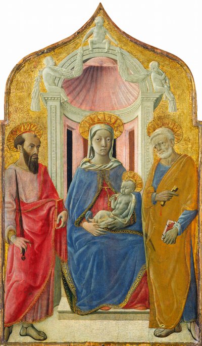 Madona e Menino Entronizados com São Pedro e São Paulo, c.1430 (têmpera () sobre painel) de Domenico di Bartolo