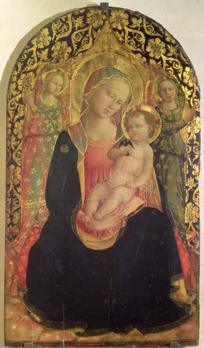 Madonna de humildade com dois anjos, 1460 (painel) de Domenico di Michelino