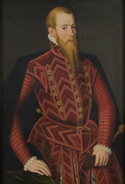 Eric XIV de Suede - Retrato do Rei Eric XIV da Suécia (1533-1577), de Verwilt, Domenicus (ativo 1544-1566). Óleo sobre madeira. Dimensão : 103x69 cm. Nationalmuseum Stockholm de Domenicus Verwilt