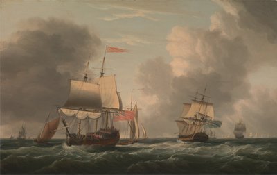 Um navio inglês de dois andares deitado, com outros navios e embarcações numa brisa fresca de Dominic Serres