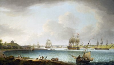 Esquadrão de navios de guerra da Marinha Real Britânica em Plymouth, Inglaterra. Óleo sobre tela de Dominic Serres