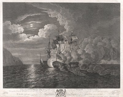 HMS "Mediator" em 12 de dezembro de 1782 ao largo de Ferrol de Dominic Serres