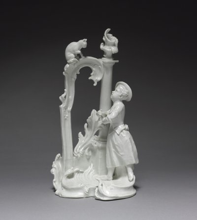 Figura de uma Rapariga com Gato, feita por Nymphenburg Porcelain Factory, c.1770 (porcelana) de Dominicus (attr. to) Auliczek