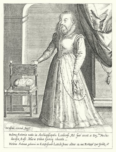 Helena Antonia de Liège, a anã barbuda da corte de Maria da Áustria, Santa Imperatriz Romana (gravura) de Dominicus or Custodis Custos