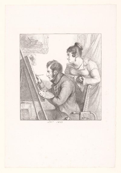 Auto-retrato do artista em acção com a mulher a olhar de Dominique Vivant Denon (baron)