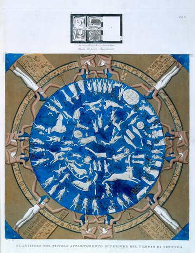 Planisphere astrológico do zodíaco de Dendarah, do teto da capela no templo de Hathor, Dendarah, Egito c.1802 de Dominique Vivant Denon