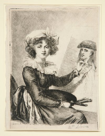 Louise-Elisabeth Vigée-Lebrun, (Mlle Lebrun), segundo e em sentido inverso ao autorretrato de 1790 nos Uffizi de Dominique Vivant Denon