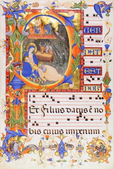 Natividade, em um P inicial de Don Silvestro dei Gherarducci