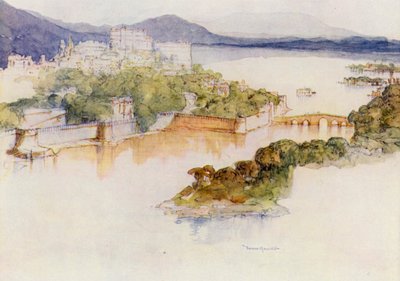 A maravilhosa cidade de Udaipur (litografia a cores) de Donald (after) Maxwell