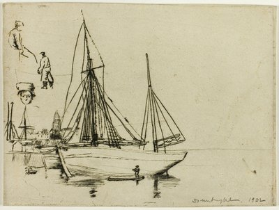 Esboço de barcos de pesca e marinheiros de Donald Shaw MacLaughlan