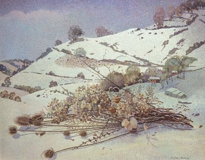 Paisagem de neve com natureza morta de flores secas de Donatella Merlo