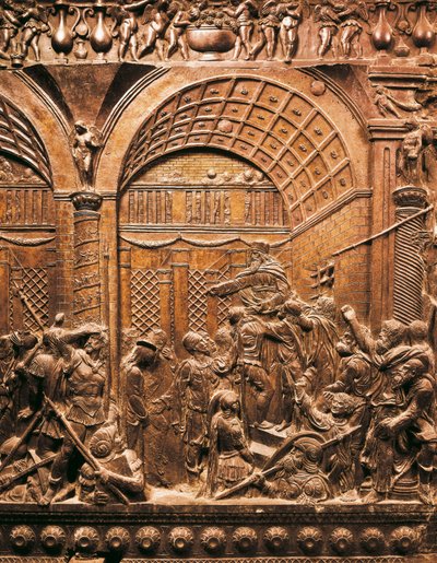 Arte renascentista (Quattrocento): Cristo toma antes de Caifhe. 1460. baixo relevo sobre o bronze) de Donatello