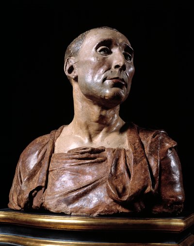Busto retrato do condomínio (líder) Niccolo da Uzzano (1359-1431)" Escultura em terracota de Donato de 