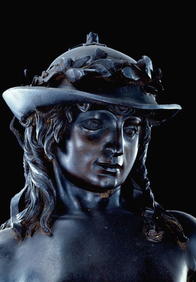 David, detalhe da cabeça, c.1440 (bronze) (ver também 11969-70) de Donatello