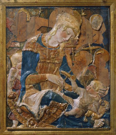 Madonna with Child, atribuído a Donato di Niccolo di Betto Bardi aka Donatello (ca 1386-1466), relevo em terracota, Itália de Donatello