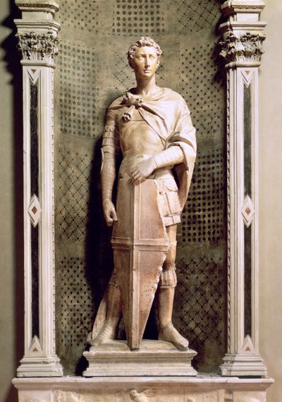 São Jorge em um nicho com relevo de São Jorge matando o dragão abaixo (mármore) (veja também 55431 e 87899) de Donatello