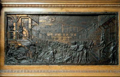 O Milagre de Santo António, o reencaixe do pé, painel do altar-mor (relevo em bronze de Donatello