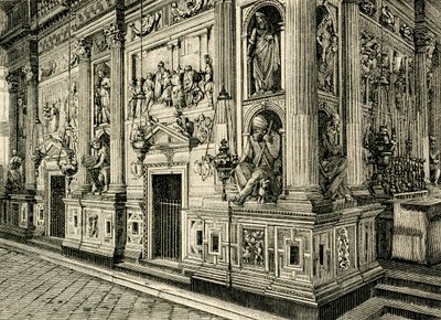 Tela de mármore da Casa Santa, desenhada por Donato Bramante (1444-1514), Santuário da Casa Santa, Loreto, Marche, Itália de Donato Bramante