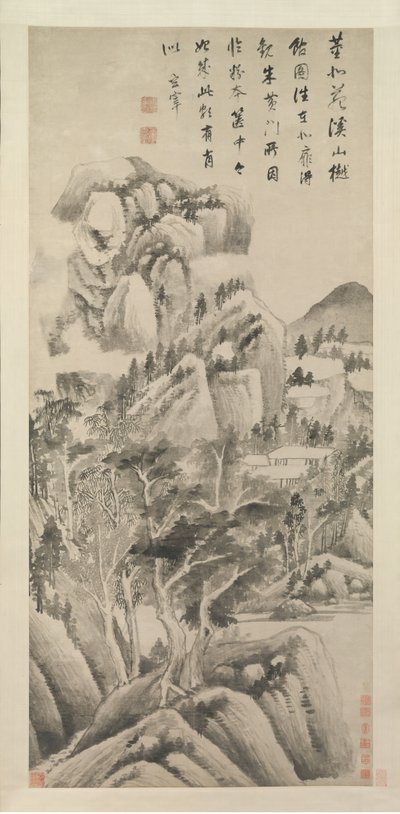 Habitações sombreadas entre córregos e montanhas, ca. 1622-25. de Dong Qichang