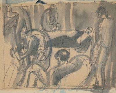 Maynard Keynes, Lytton Strachey e Outros, c.1916 (lápis e aguarela sobre papel) de Dora Carrington