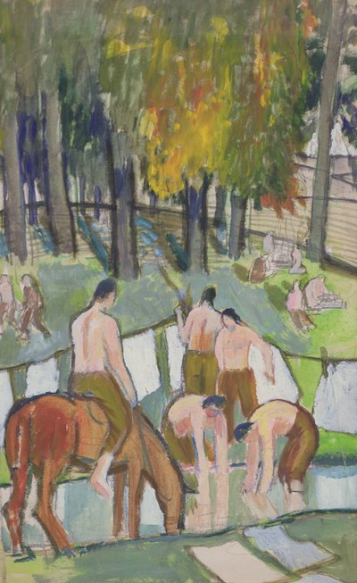 Soldados em um córrego, 1920 (wc no papel) de Dora Carrington