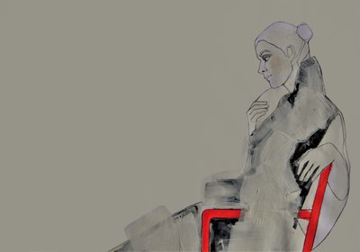 Mulher Contemplativa de Vermelho de Doris Schmitz