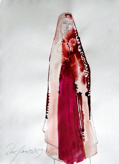 Figura Envolvida em Tecido Carmesim de Doris Schmitz