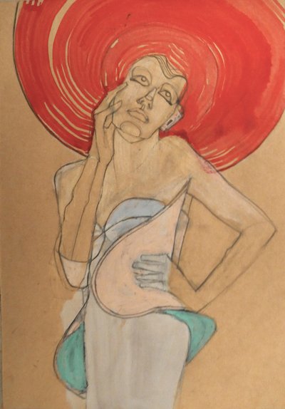 Mulher elegante com chapéu vermelho de Doris Schmitz