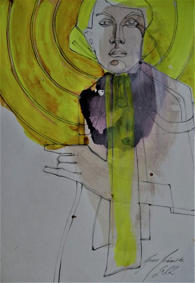 Retrato Amarelo Expressivo de Doris Schmitz