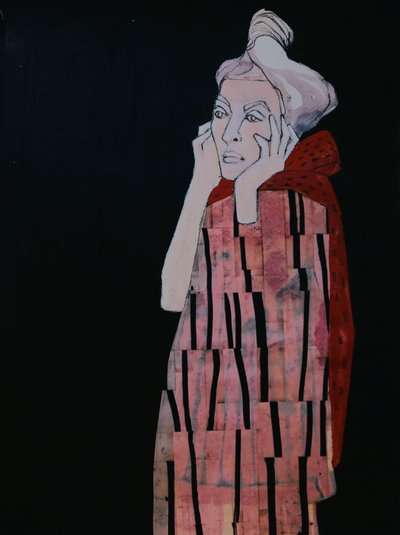 Mulher pensativa de vermelho de Doris Schmitz