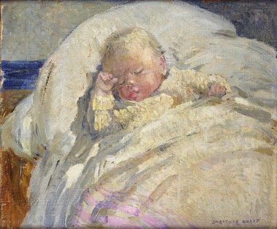 Um bebé a dormir (óleo sobre tela) de Dorothea Sharp