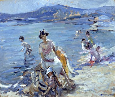 Figuras a tomar banho (óleo sobre cartão) de Dorothea Sharp