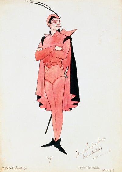 Traje para Mefistófeles em Fausto de Charles Gounod, esboço de Carleton Smyth, para apresentação em 1911, século XX de Dorothy Carleton Smyth