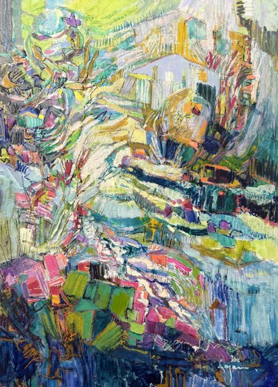 Aldeia abstrata e colorida de Dorothy Fagan