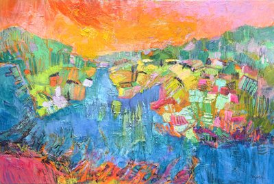 Orange Sky River Village de Dorothy Fagan