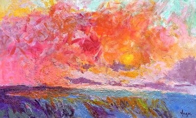 Paisagem marítima com um pôr-do-sol vibrante de Dorothy Fagan