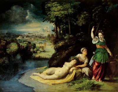 Diana e Callisto, ca. 1528, por Dosso Dossi (ca. 1486-1542), óleo sobre tela, 49x61 cm de Dosso Dossi