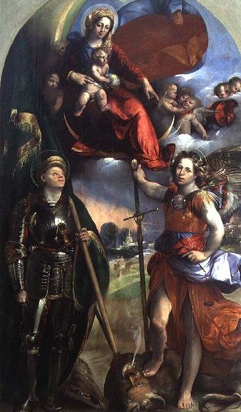 Madonna e Child com St. George e St. Michael de Dosso Dossi