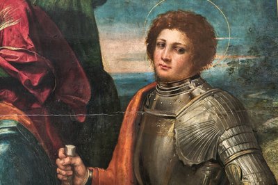 Madonna com Menino Jesus e São Sebastião e São Jorge, detalhe de 2384616 de Dosso Dossi