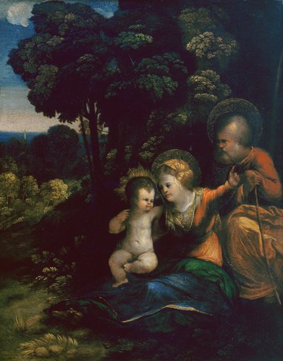 Descansar no Voo para o Egipto, por Dosso Dossi, na Galeria Uffizi, em Florença de Dosso Dossi