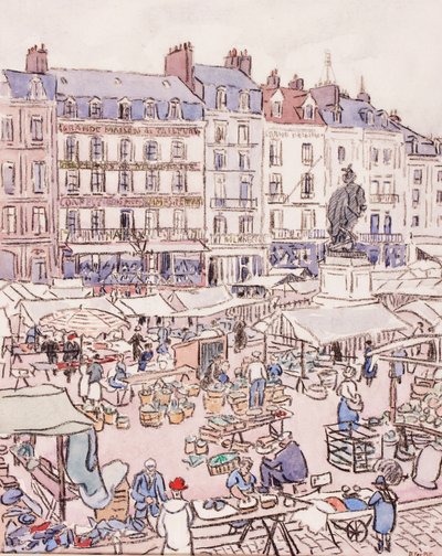 Place Nationale, Dieppe, c.1910 (giz e wc no papel) de Douglas Fox Pitt