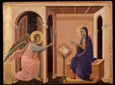 Anúncio da Morte de Maria. Predella da Maesta (tempera sobre madeira de Duccio di Buoninsegna