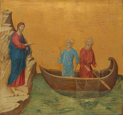 A maravilhosa viagem de pesca e o chamado dos apóstolos Pedro e Andreas. 1308-11 de Duccio di Buoninsegna
