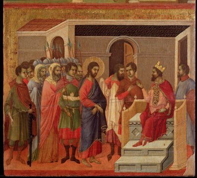 Jesus em frente de Herodes. retábulo da Maesta (tempera e ouro sobre madeira de Duccio di Buoninsegna