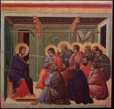 La Maesta A Paixão: Jesus despede-se dos Apóstolos - Quadro de Duccio di Buoninsegna de Duccio di Buoninsegna